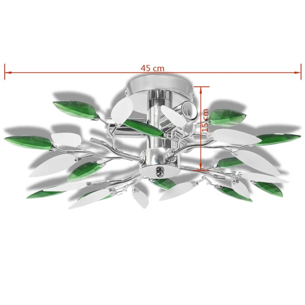 Lâmpada teto com folhas de acrílico e cristal branco & verde, 3 E14 Alumínio Anodizado