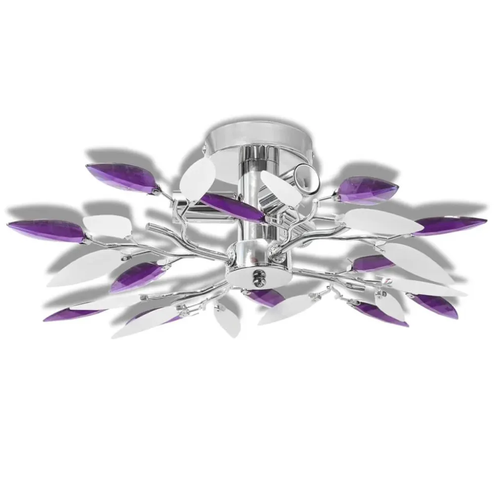 Lâmpada teto com folhas de acrílico e cristal branco & lilás, 3 E14 Alumínio Anodizado