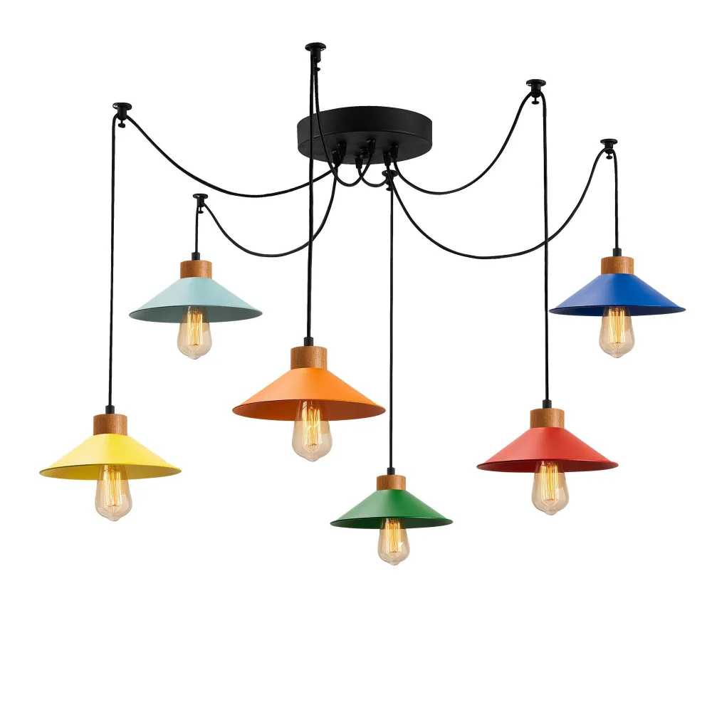 Luminária de teto aranha 6 lâmpadas Prisma Madeira Integral e Metal Multicolorido. com Garantia Estendida