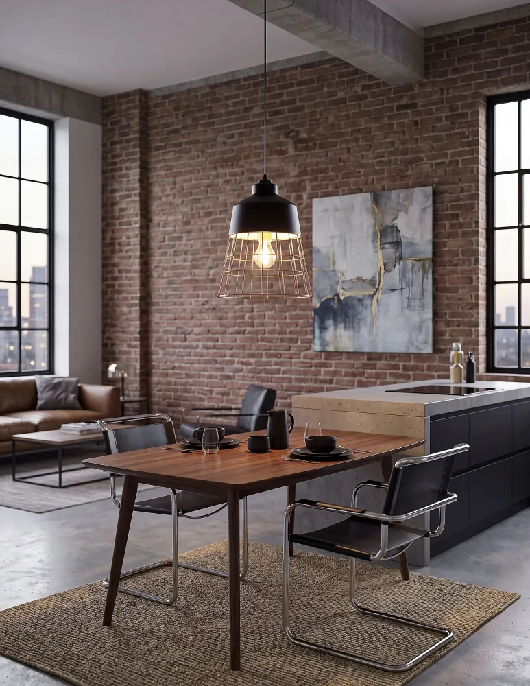 Metal Pendant Lamp Black and Copper MONTE