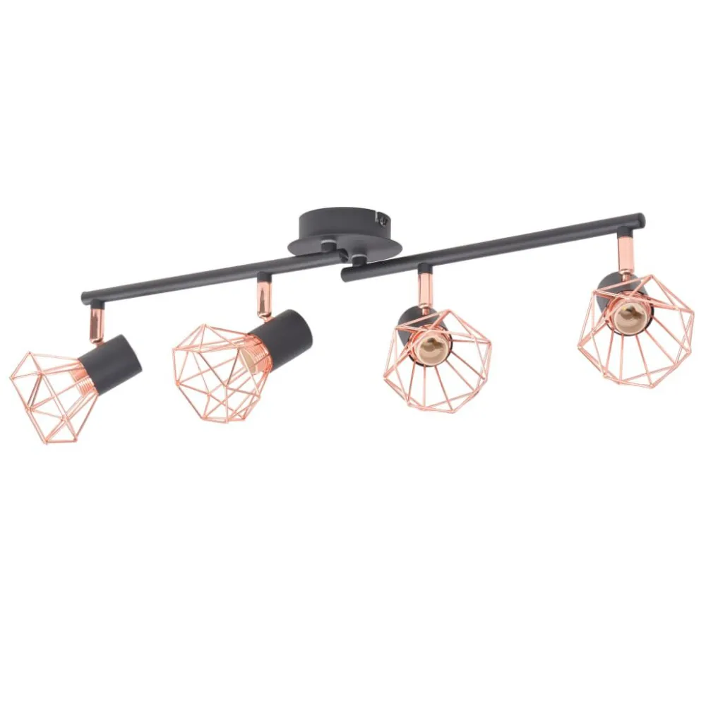 Profissional de Alta Performance Candeeiro de teto com 4 focos E14 preto e cobre