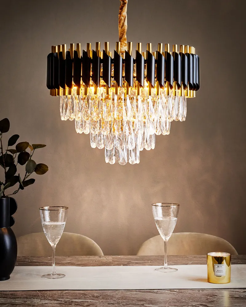 Suporte para Pendente 6 Lights Crystal Chandelier Ouro ABELLAS