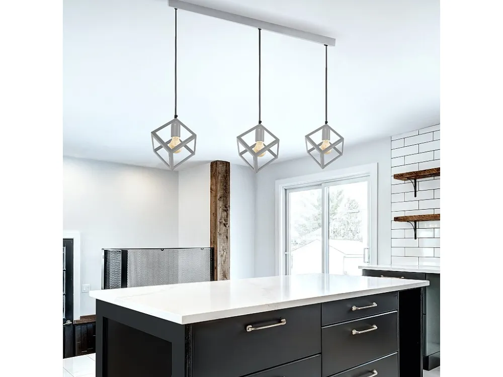 Suspensão TOSEL HEXAÈDRE metálico geométrico marfim D27 x H86 cm