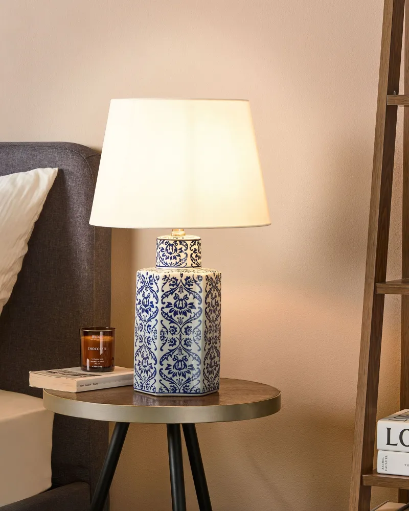 Table Lamp Branco and Blue MARCELIN (À Prova d'Água)