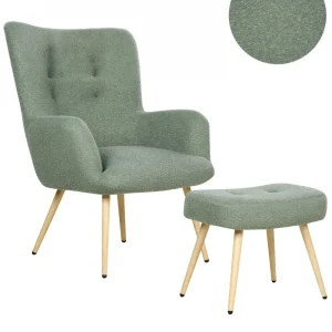 Wingback Chair VEJLE Footstool Boucle Light Jade