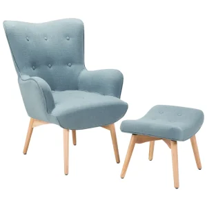 Wingback Chair VEJLE Footstool Fabric Light Cobalto