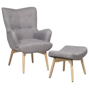 Wingback Chair VEJLE Footstool Fabric Light Grey