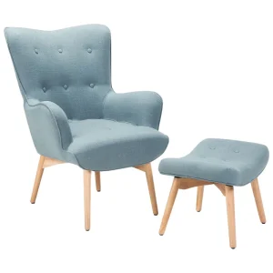 Wingback Chair VEJLE Footstool Fabric Light Cobalto