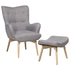 Wingback Chair VEJLE Footstool Fabric Light Grey