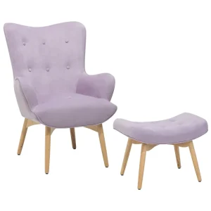 Wingback Chair VEJLE Footstool Veludo macio Light Violet Fácil Instalação