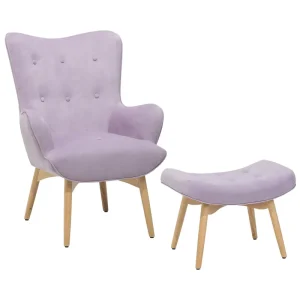 Wingback Chair VEJLE Footstool Veludo macio Light Violet Fácil Instalação