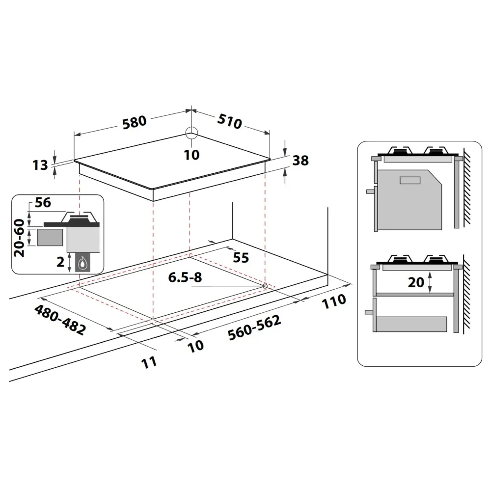 Luminária de Emergência Placa Gás Indesit THP 642 IX/I | 4 Queimadores, 59cm, ço Inox
