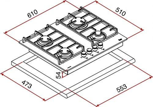 Luminária Linear LED Placa Gás Teka CGW LUX 60 4G AI AL | 61 cm | 4 Zonas | Preto