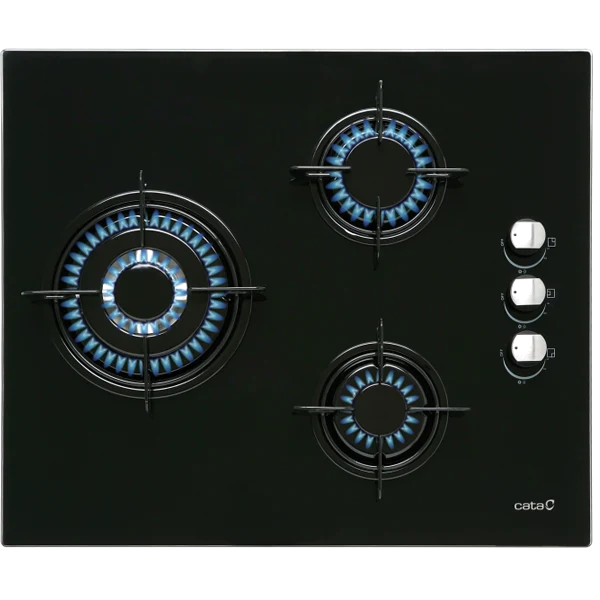 Placa Gás Cata CI 6021 BK | 3 Queimadores, 60 cm, Vidro Preto com Driver Remoto