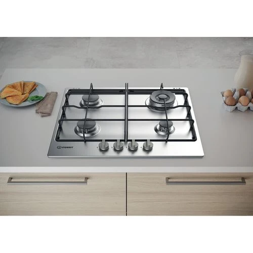 Placa Gás Indesit THP 642 W/IX/I RU | 58 cm | 4 Zonas | ço inoxidável Alto Índice de Reprodução de Cor