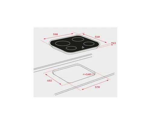 Placa de Vitrocerâmica Teka TC6400 | Elétrica | 59 cm | 4 Zonas | Preto com Grau de Proteção IP65