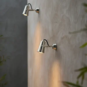 Cambridge Projetor de parede 24 V – Níquel Polido para Jardim e Quintal