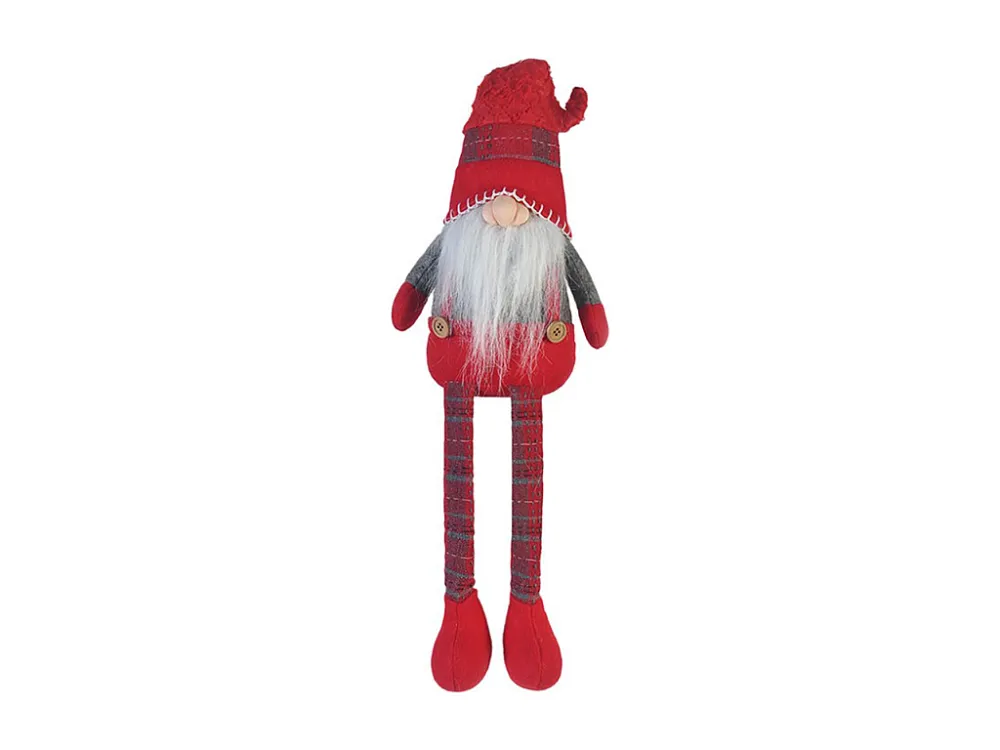 Ornamento de Natal em Tecido Cinzento Vermelho Gnomo de Pernas Compridas 67x10x14 com Sensor de Movimento