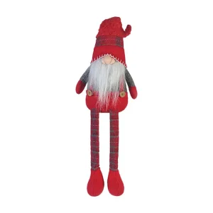 Ornamento de Natal em Tecido Cinzento Vermelho Gnomo de Pernas Compridas 67x10x14 com Sensor de Movimento
