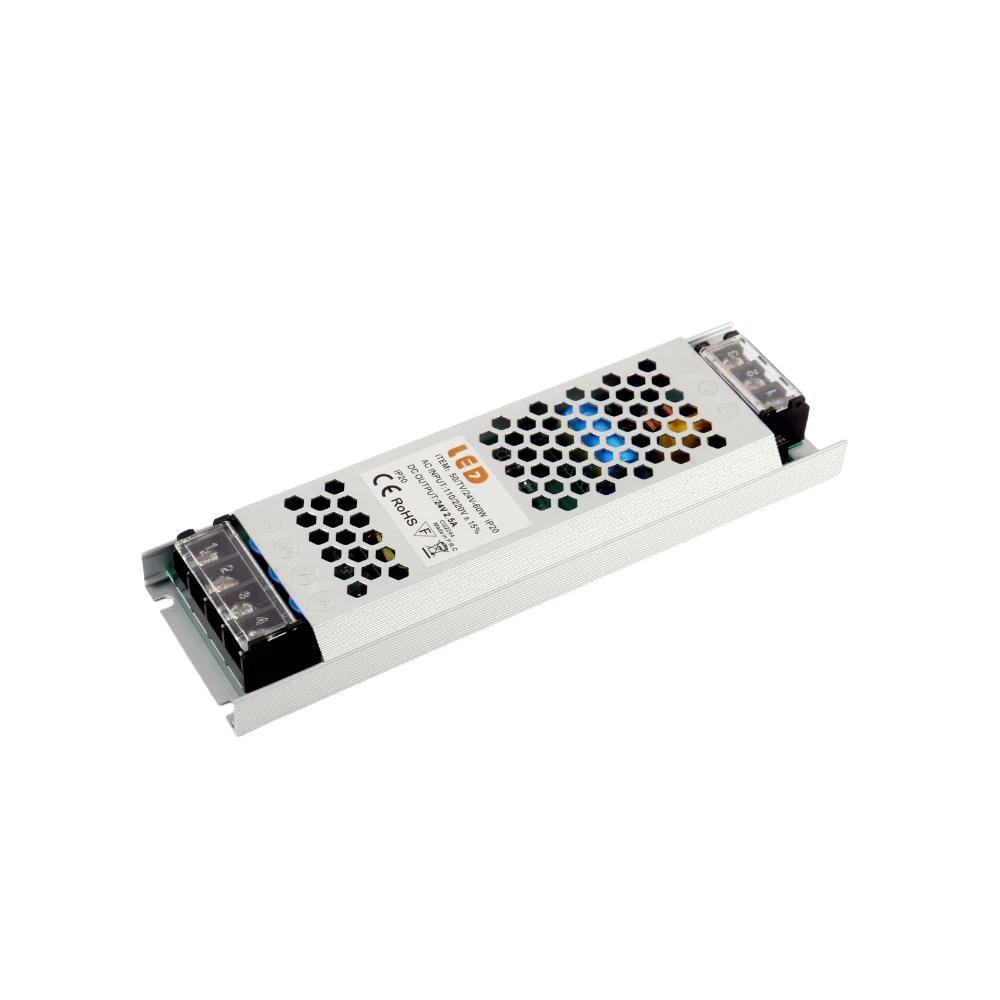 Driver/Transformador Delgado P/ Fita LED 24V 2,50A 60W IP20 para Fita LED RGB