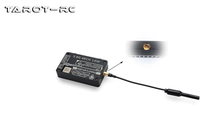 Tarot 5.8G 1.6W 48CH VTX - Transmissor de vídeo de imagem ajustável de 25mW/400mW/800mW/1600mW Cabo 5 Metros